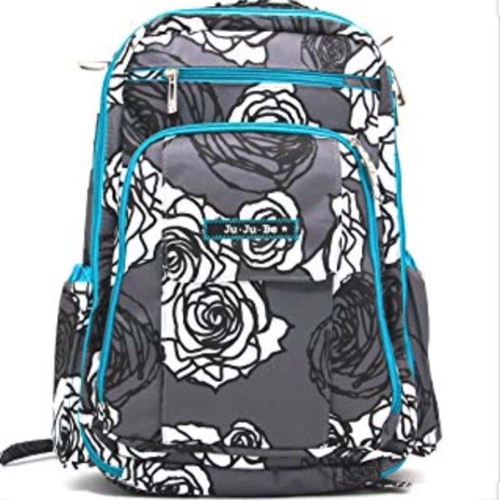 Ju-Ju-Be Be Right Back Diaper Bag Backpack Rebel Roses Floral Grey Blue NWT